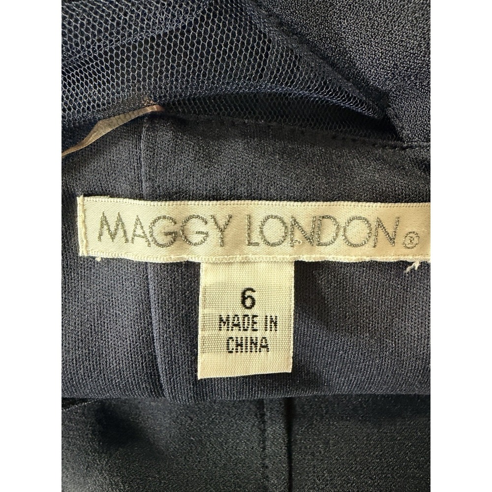 MAGGY LONDON Mesh Illusion Sheath Dress 6 Navy Classic Elegant Cocktail - Picture 8 of 9